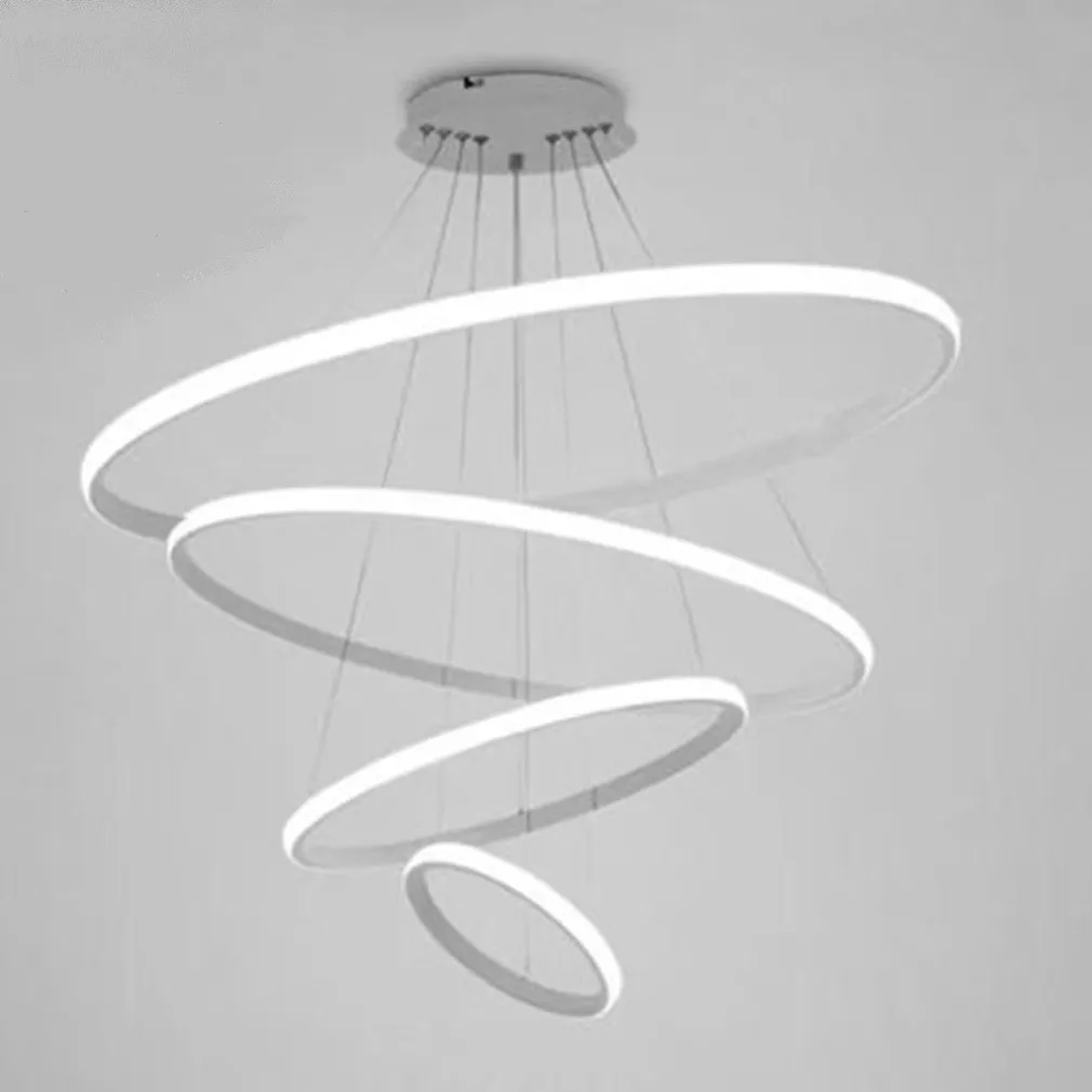 LAMPADARIO SOSPESO LED 120W 4 CERCHI PENDENTE ROTONDO ANELLI BIANCO LUCE 6500K 50316