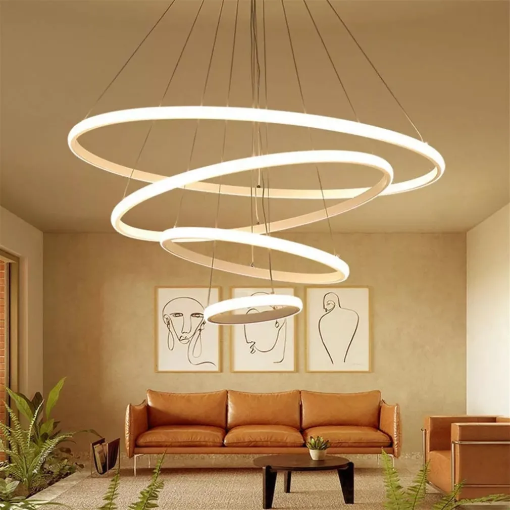 LAMPADARIO SOSPESO LED 120W 4 CERCHI PENDENTE ROTONDO ANELLI BIANCO LUCE 6500K 50316