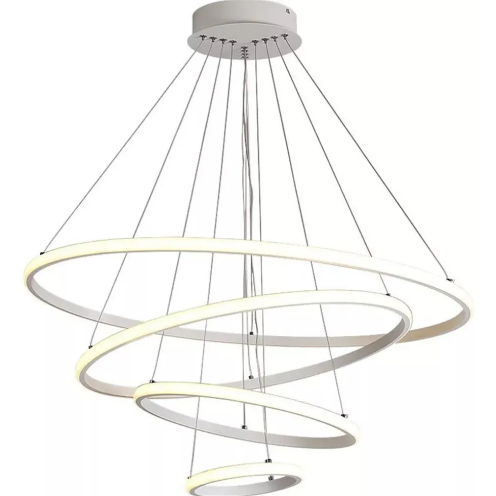 LAMPADARIO SOSPESO LED 120W 4 CERCHI PENDENTE ROTONDO ANELLI BIANCO LUCE 6500K 50316