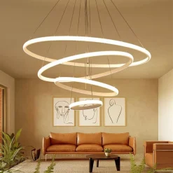 LAMPADARIO SOSPESO LED 120W 4 CERCHI PENDENTE ROTONDO ANELLI BIANCO LUCE 4000K 50279