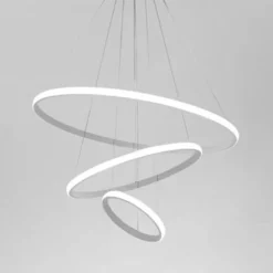 LAMPADARIO SOSPESO LED 72W 3 CERCHI PENDENTE ROTONDO ANELLI BIANCO LUCE 6500K 50293