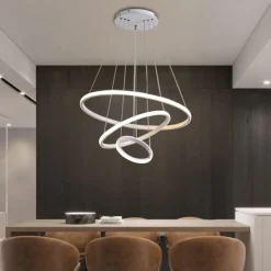 LAMPADARIO SOSPESO LED 72W 3 CERCHI PENDENTE ROTONDO ANELLI BIANCO LUCE 6500K 50293