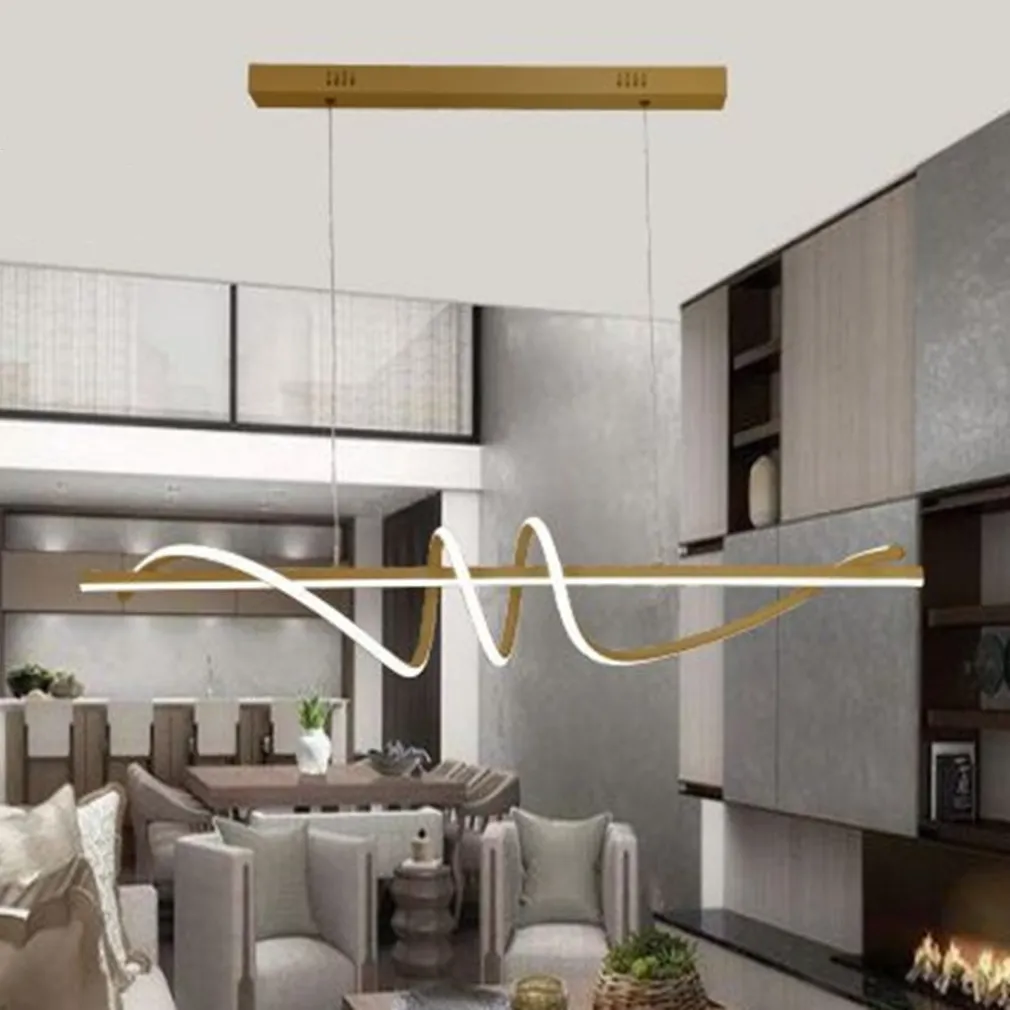 LAMPADARIO SOSPESO LED 65W ORO SPIRALE ONDULATO VORTICE ORIZZONTALE LUCE 3000K-6500K 01158