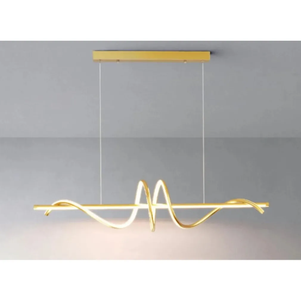 LAMPADARIO SOSPESO LED 65W ORO SPIRALE ONDULATO VORTICE ORIZZONTALE LUCE 3000K-6500K 01158