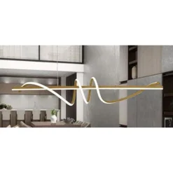 LAMPADARIO SOSPESO LED 65W ORO SPIRALE ONDULATO VORTICE ORIZZONTALE LUCE 3000K-6500K 01158