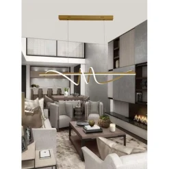 LAMPADARIO SOSPESO LED 65W ORO SPIRALE ONDULATO VORTICE ORIZZONTALE LUCE 3000K-6500K 01158