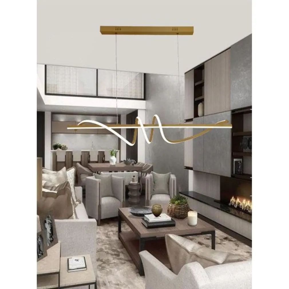 LAMPADARIO SOSPESO LED 65W ORO SPIRALE ONDULATO VORTICE ORIZZONTALE LUCE 3000K-6500K 01158