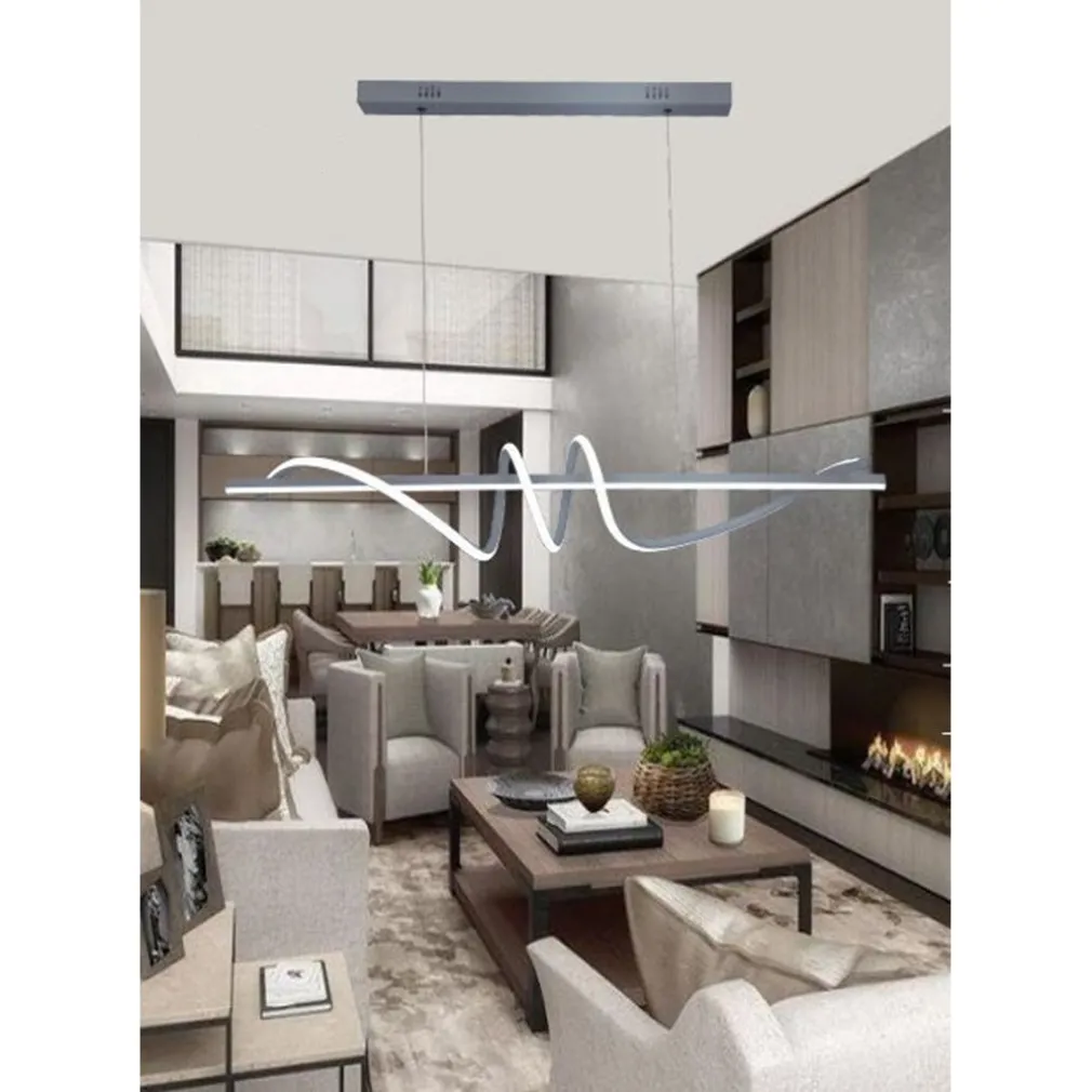 LAMPADARIO SOSPESO LED 65W ARGENTO SPIRALE ONDULATO VORTICE ORIZZONTALE LUCE 3000K-6500K 01165