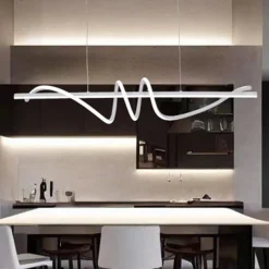 LAMPADARIO SOSPESO LED 65W BIANCO SPIRALE ONDULATO VORTICE ORIZZONTALE LUCE 3000K-6500K 01141