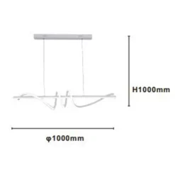 LAMPADARIO SOSPESO LED 65W BIANCO SPIRALE ONDULATO VORTICE ORIZZONTALE LUCE 3000K-6500K 01141