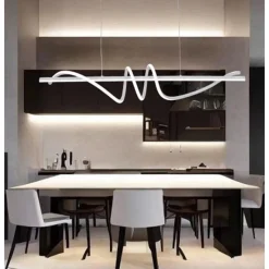 LAMPADARIO SOSPESO LED 65W BIANCO SPIRALE ONDULATO VORTICE ORIZZONTALE LUCE 3000K-6500K 01141