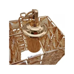 LAMPADARIO SOSPESO RETTANGOLARE CRISTALLI LAMPADA LUCE ATTACCO E27 ORO 32316