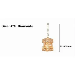 LAMPADARIO SOSPESO RETTANGOLARE INTRECCIATO CON CRISTALLI LUCE E27 ORO 32392