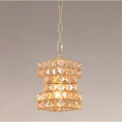 LAMPADARIO SOSPESO RETTANGOLARE INTRECCIATO CON CRISTALLI LUCE E27 ORO 32392