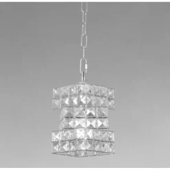 LAMPADARIO SOSPESO RETTANGOLARE INTRECCIATO CON CRISTALLI LUCE E27 ARGENTO 32415
