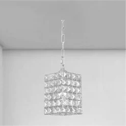 LAMPADARIO SOSPESO RETTANGOLARE CON CRISTALLI LAMPADA LUCE E27 ARGENTO 32330