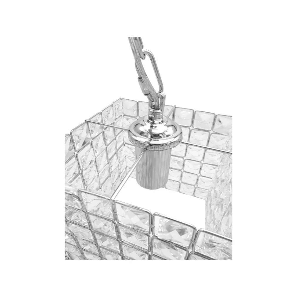 LAMPADARIO SOSPESO RETTANGOLARE CON CRISTALLI LAMPADA LUCE E27 ARGENTO 32330