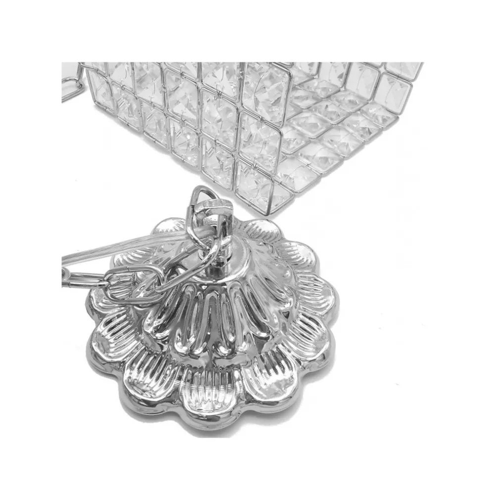 LAMPADARIO SOSPESO RETTANGOLARE CON CRISTALLI LAMPADA LUCE E27 ARGENTO 32330