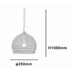 LAMPADARIO SOSPESO TONDO CUPOLA CRISTALLI LAMPADA MEZZA SFERA LUCE E27 ARGENTO 32361