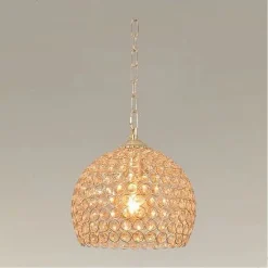 LAMPADARIO SOSPESO TONDO CUPOLA CRISTALLI LAMPADA MEZZA SFERA LUCE E27 ORO 32347