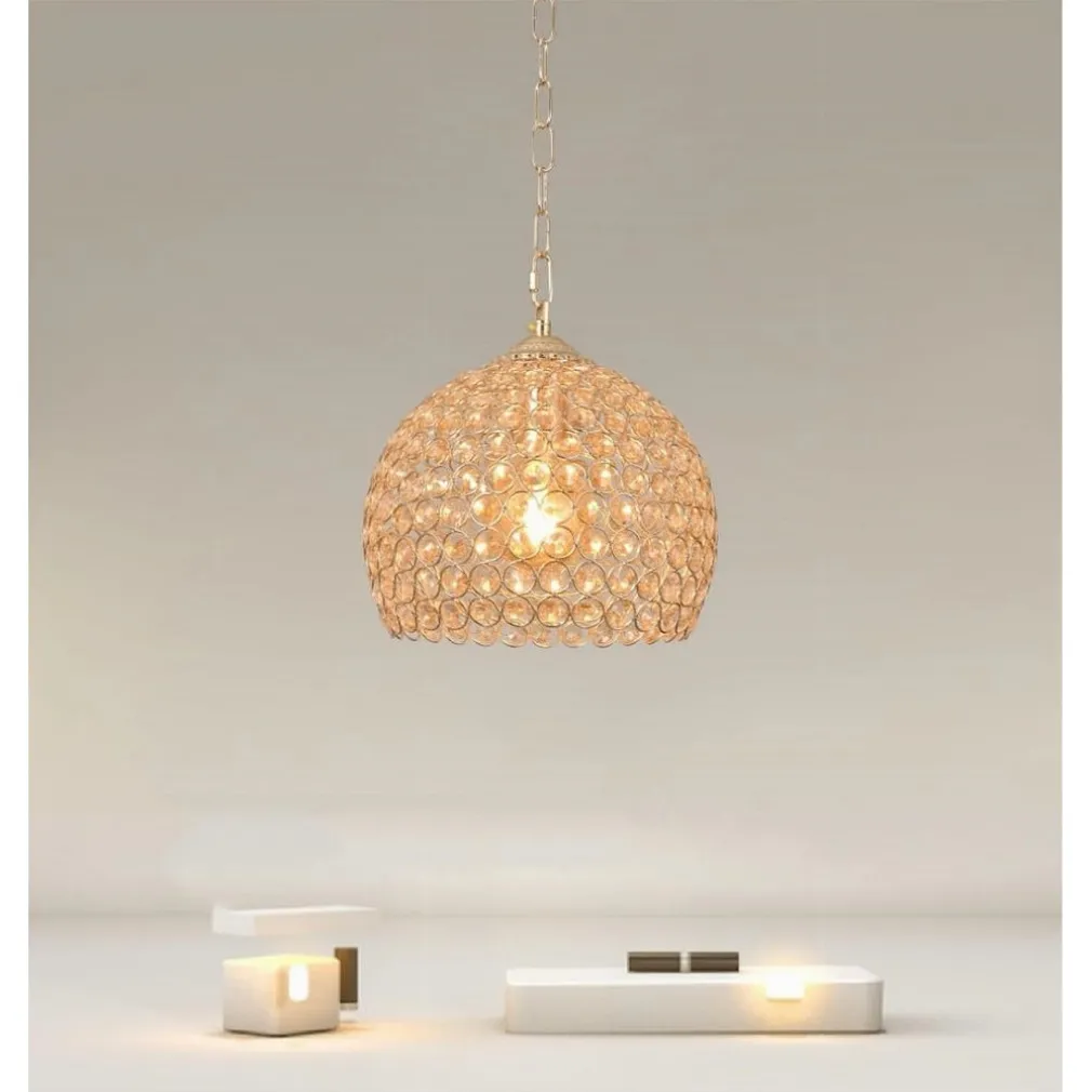 LAMPADARIO SOSPESO TONDO CUPOLA CRISTALLI LAMPADA MEZZA SFERA LUCE E27 ORO 32347