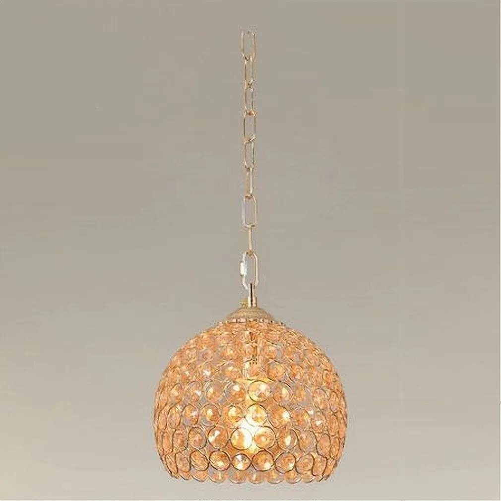LAMPADARIO SOSPESO TONDO CUPOLA LAMPADA MEZZA SFERA CRISTALLI LUCE E27 ORO 32354