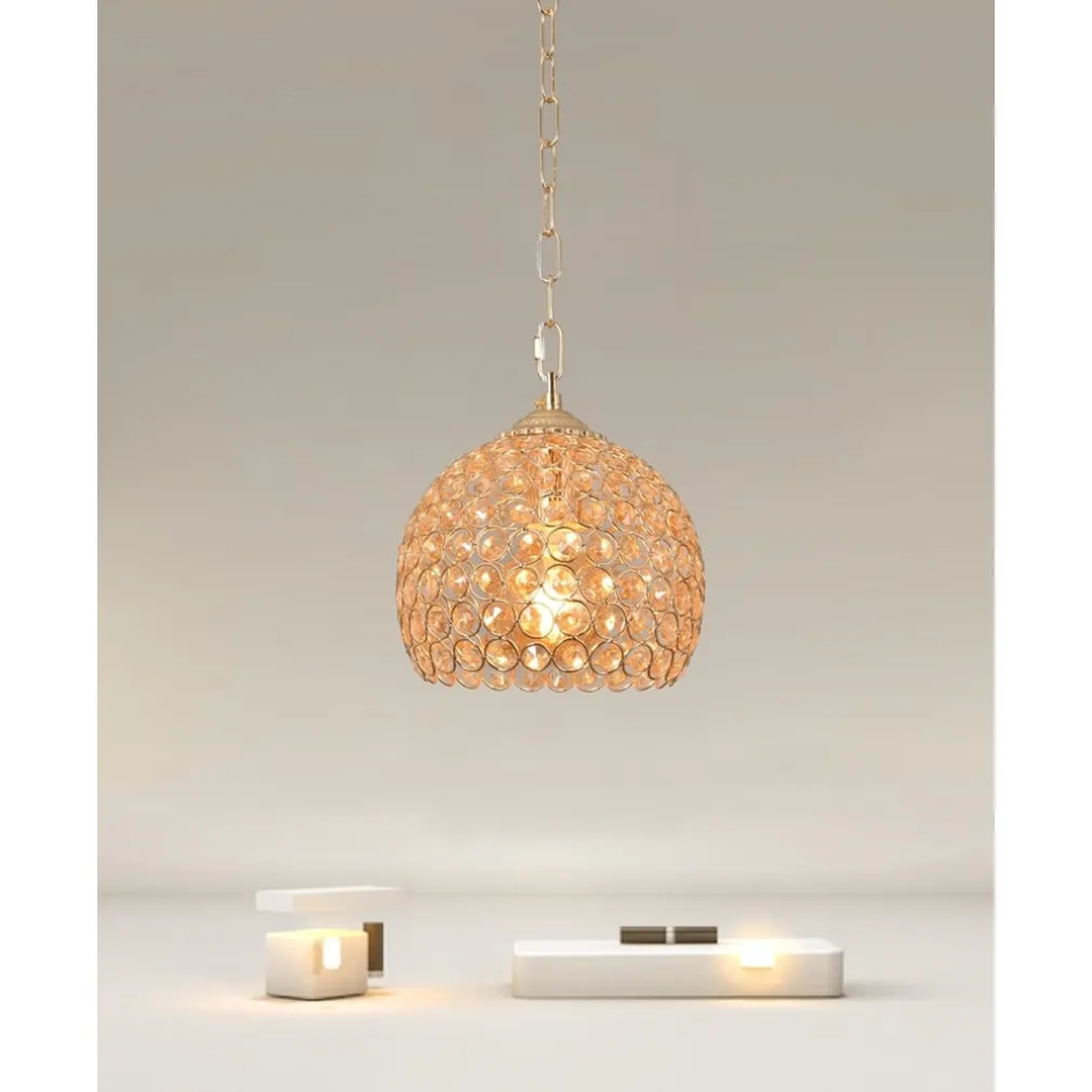 LAMPADARIO SOSPESO TONDO CUPOLA LAMPADA MEZZA SFERA CRISTALLI LUCE E27 ORO 32354