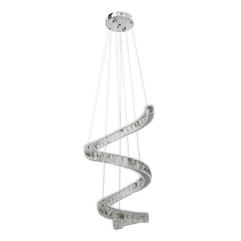 LAMPADARIO SPIRALE SOSPENSIONE REGOLABILE CRISTALLI BASE SPECCHIO 32W 6500K B15