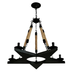 LAMPADARIO STILE INDUSTRIALE A FORMA DI STELLA CORDA DI CANAPA METALLO E14 A39-5