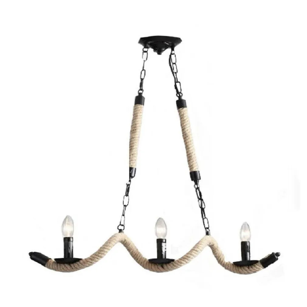 LAMPADARIO VINTAGE 3 PORTALAMPADA E14 CORDA CANAPA LAMPADA COUNTRY RETRO A40-3