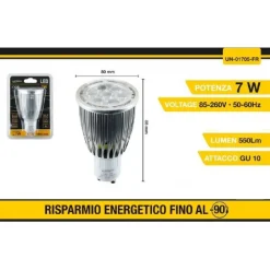 LAMPADINA A LED COB LAMPADA GU10 FARETTO 7 W 550 LM LUCE FREDDA 6500K UN-01705F