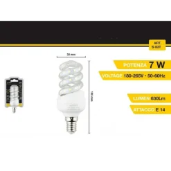 LAMPADINA LED A SPIRALE E14 7 W 40D LUCE BIANCA FREDDA CALDA NATURALE S-03T