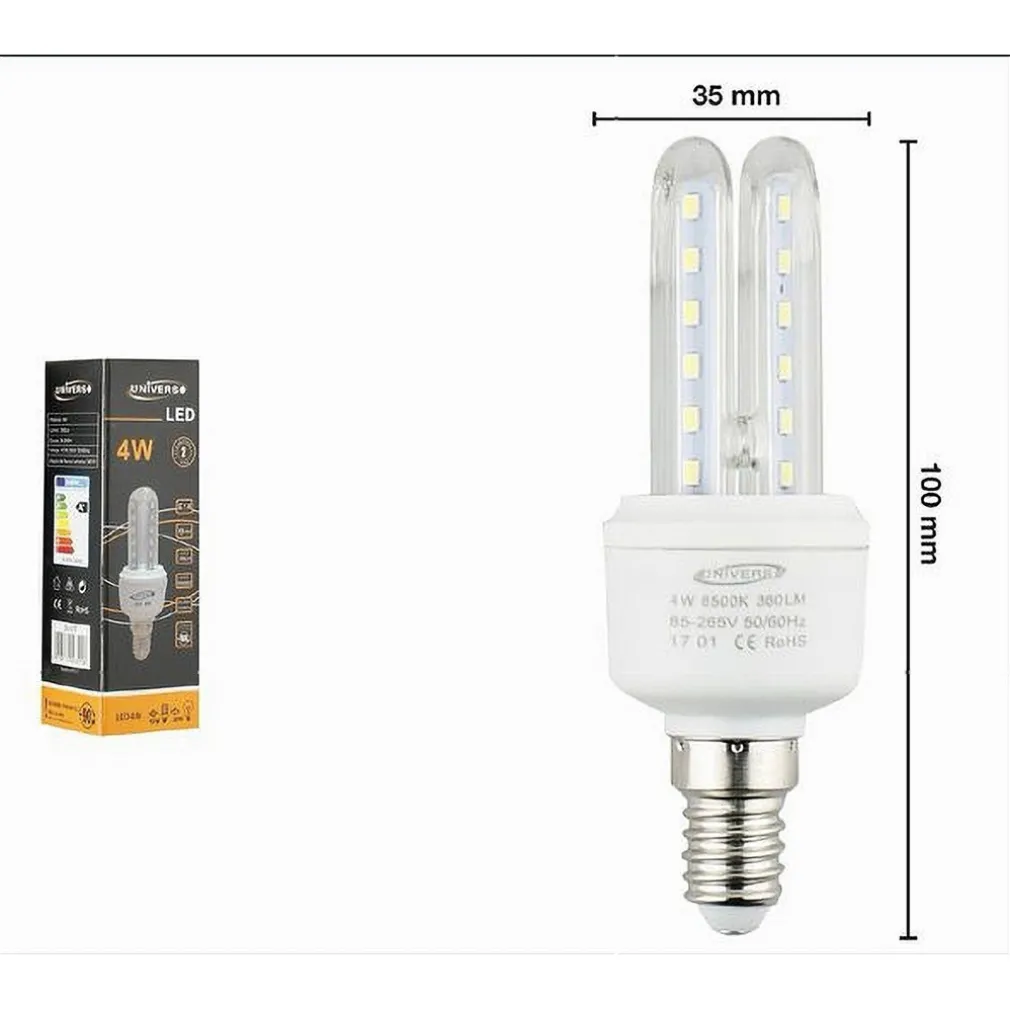 LAMPADINA LED ATTACCO E14 2U 4 W LUCE FREDDA CALDA NATURALE ILLUMINAZIONE 2U-01
