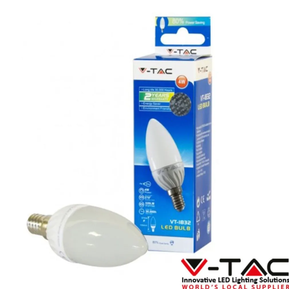LAMPADINA LED CANDELA E14 4W LUCE CALDA VT-1818 LAMPADA ILLUMINAZIONE