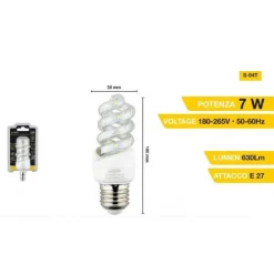 LAMPADINA LED E27 7 W A SPIRALE LUCE BIANCA FREDDA CALDA NATURALE 40D S-04T
