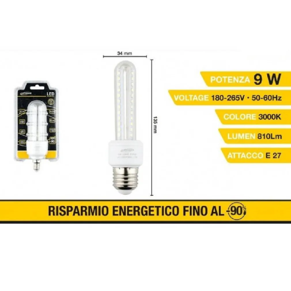 LAMPADINA LED E27 9W BIANCO CALDO 3000K FREDDO 6500K NATURALE 4000K 48D 2U04TC