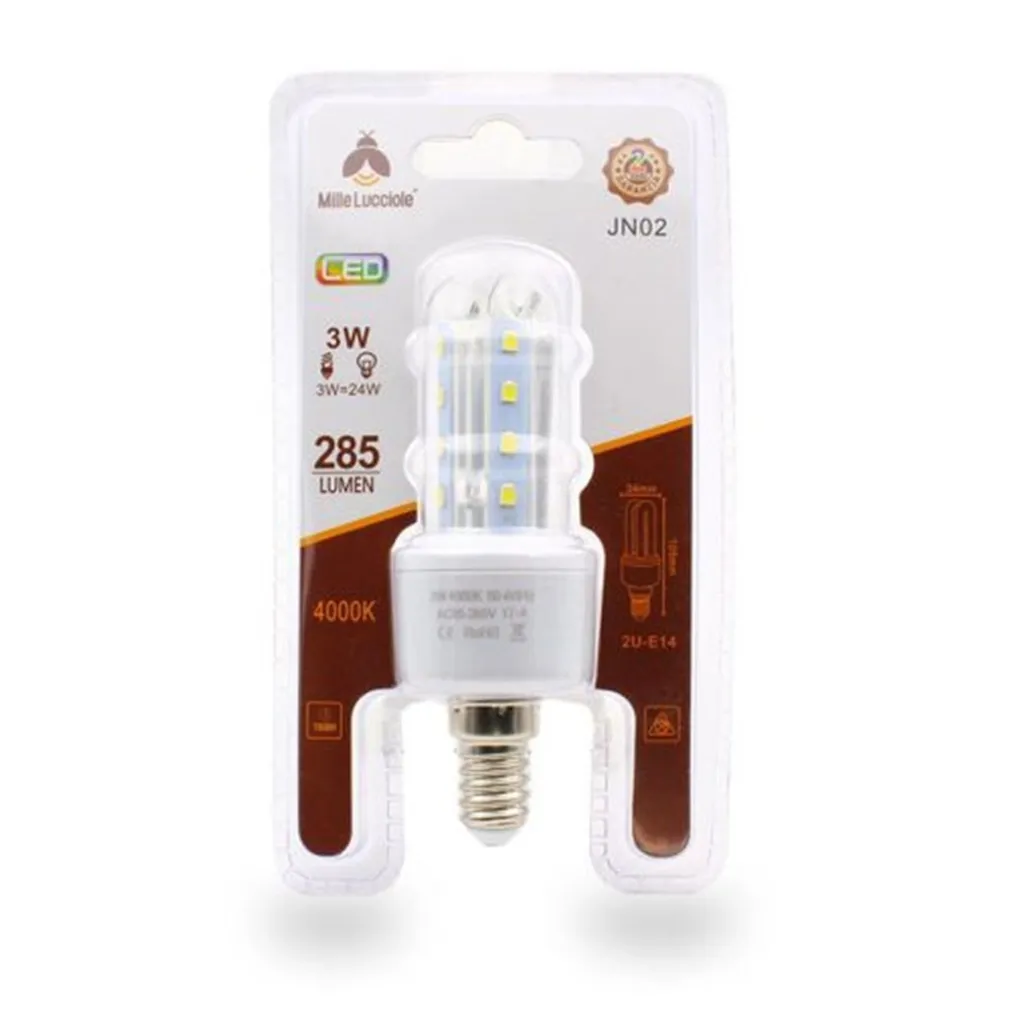 LAMPADINA LED E14 3W 2U JN02 LUCE TUBOLARE TUBO LINEARE LUCE NATURALE 4000K 285LM 87101
