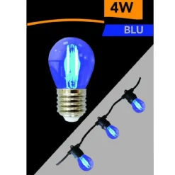 LAMPADINA LED G45 ATTACCO E27 4 W A GLOBO A FILAMENTO LUCE COLORATA BLU G45A-TB