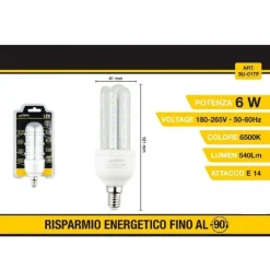LAMPADINA LED 3U E14 6W LUCE FREDDA 6500K NATURALE 4000K CALDA 3000K 36D 3U01T