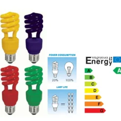 LAMPADINA RISPARMIO ENERGETICO COLORATA 13W BLU ROSSA GIALLA VERDE ANTIZANZARE
