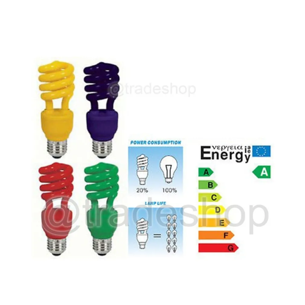 LAMPADINA RISPARMIO ENERGETICO COLORATA 13W BLU ROSSA GIALLA VERDE e14 e27