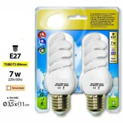 LAMPADINE RISPARMIO ENERGETICO SET 2 PEZZI A SPIRALE 7W E27 BIANCO FREDDA