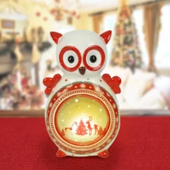 LANTERNA CERAMICA GUFO CON CANDELA ELETTRICA 21 CM DECORAZIONI NATALIZIE