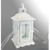 LANTERNA IN METALLO VETRO BIANCO CON CAMINO PORTACANDELA LUMINO 25X12X12CM 94103