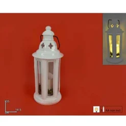 LANTERNA TONDA METALLO BIANCO CON CANDELA A BATTERIE 35 CM DECORAZIONI NATALIZIE