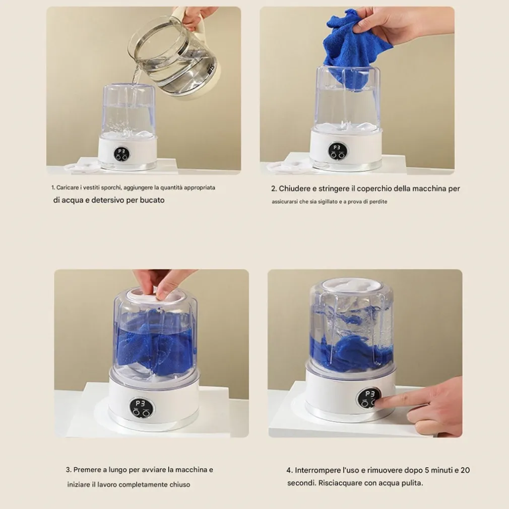 LAVATRICE PORTATILE PULIZIA MUTANDE SILENZIOSA WIRELESS PER DORMITORI CAMPEGGIO VIAGGIO