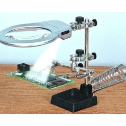 LENTE 2.25'' INGRANDIMENTO 4X CON PINZE TERZA MANO DA TAVOLO SUPPORTO PER SALDATURE MODELLISMO