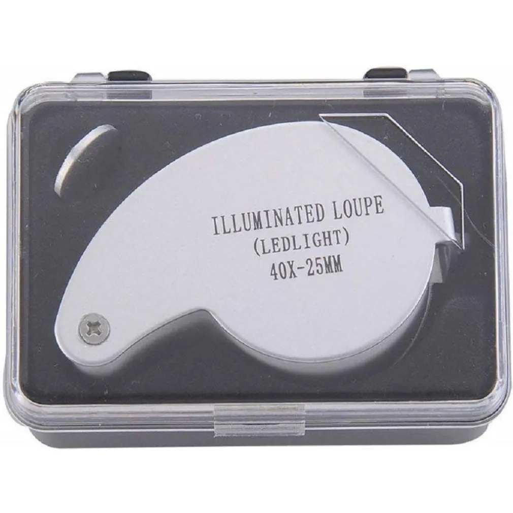 LENTE INGRANDIMENTO ILLUMINATA 40X-25MM A LED DA TASCA PRECISIONE PIEGHEVOLE METALLO