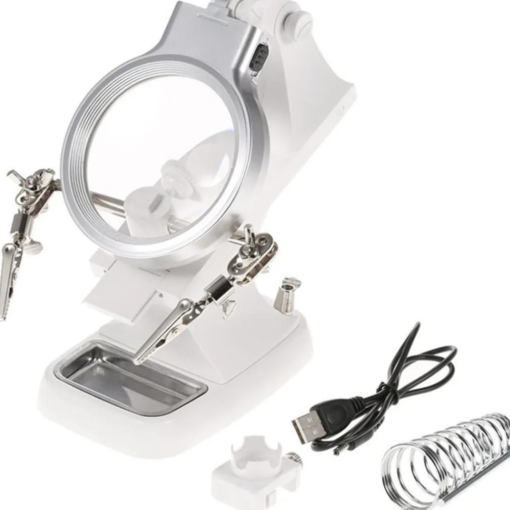 LENTE INGRANDIMENTO PINZE DA TAVOLO LUCE LED RIPARAZIONI SALDATURE ORIENTABILE