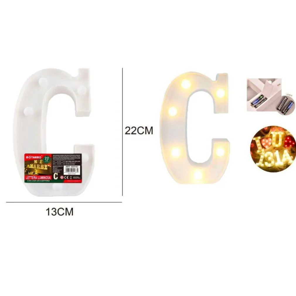 LETTERA C LUMINOSA CON LUCI LED A BATTERIA DECORAZIONI PER LA CASA DIM. 22 CM
